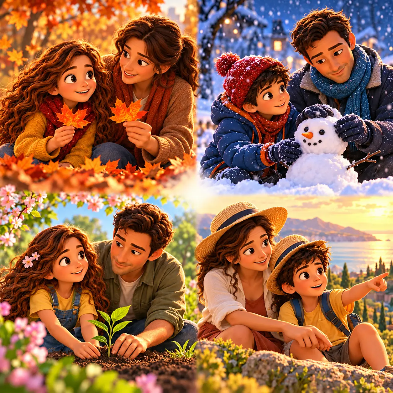 Мира и Макс вместе с мамой и папой в четырёх сезонных сценах